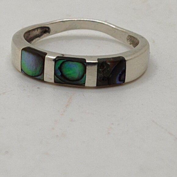 Vintage silver and abalone tile ring SZ 7 - Picture 5 of 9